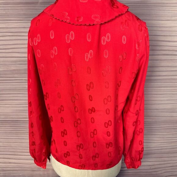 Gold Sun Red Button up Blouse Career Work Suit Casual Size Small - Picture 3 of 3